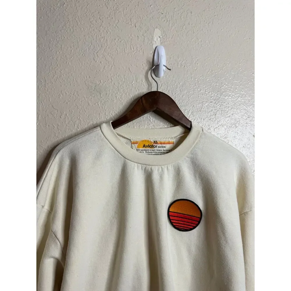 Aviator Nation Sunset Patch Relaxed Crew Sweatshirt size Women XS Ivory